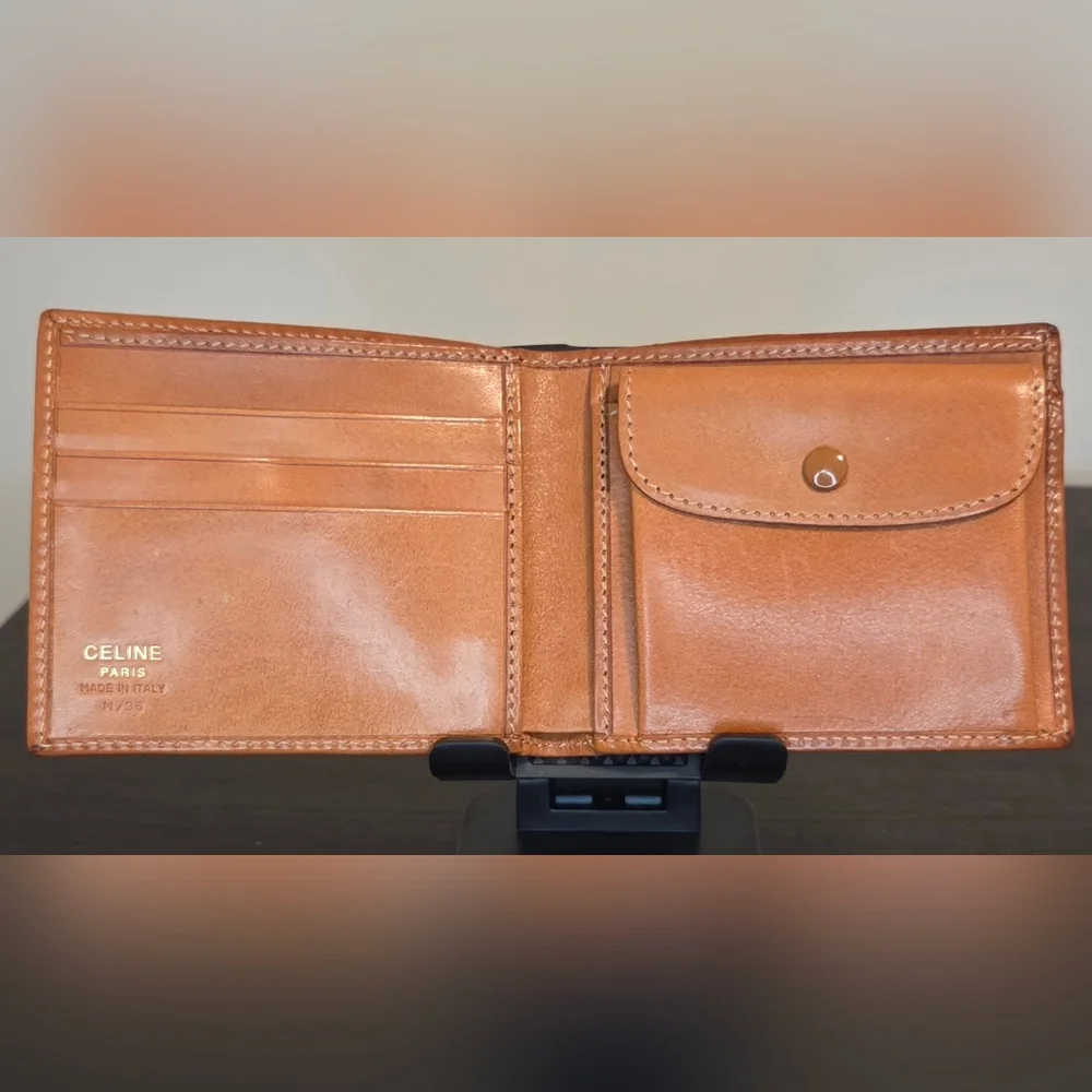 Authentic Vintage Celine Macadam Triomphe Bifold Wallet Brown Tan w/ Entrupy COA